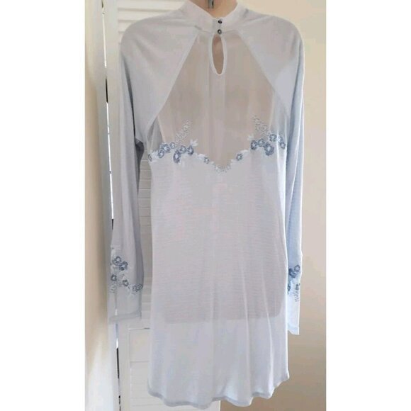 FREE PEOPLE SAHELI EMBROIDERED MESH FLORAL GLACIER ICE BLOUSE  TOP SIZE  MEDIUM - Picture 7 of 9